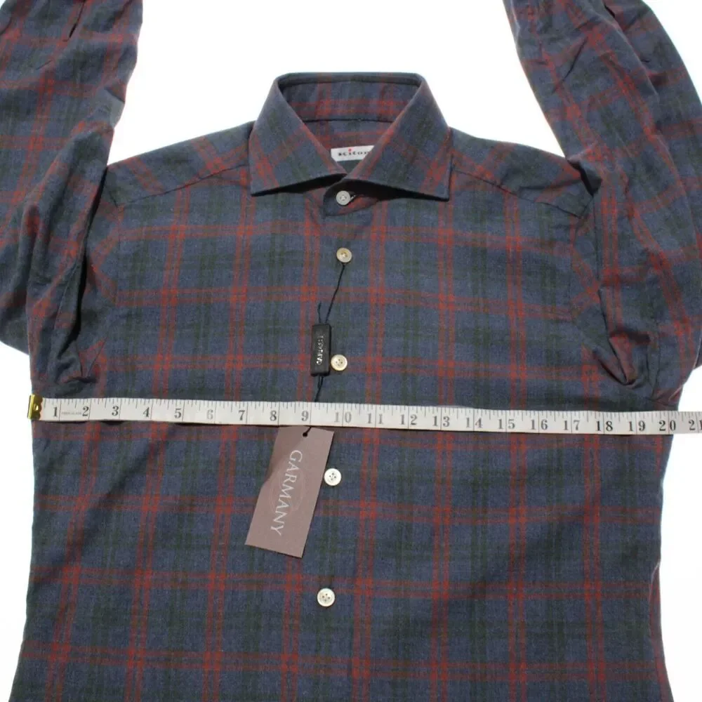 Kiton NWOT Dress Shirt Size 15 / 38 In Blue, Red, & Green Check 100% Cotton - Picture 4 of 12